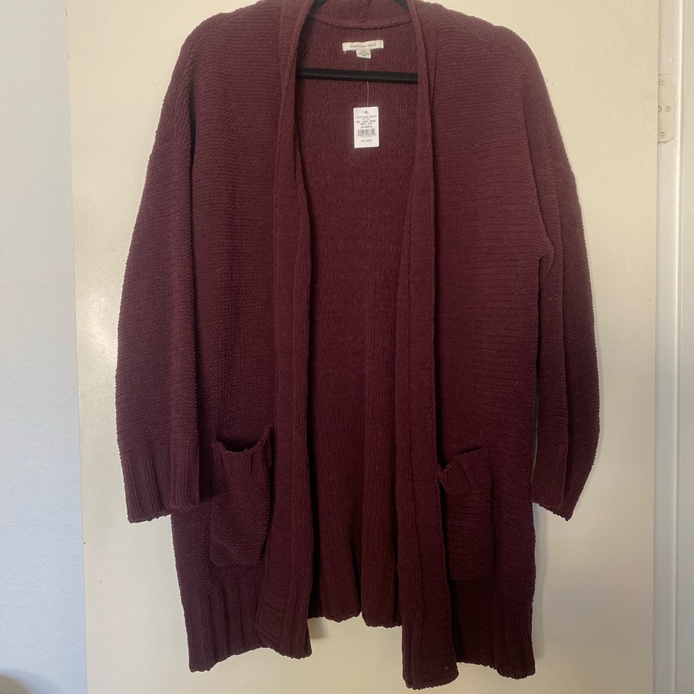 Burgundy Open Knit Cardigan